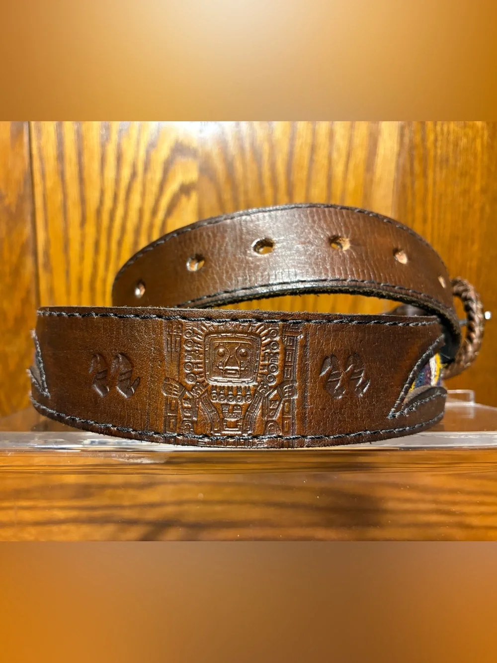 Vintage Latin Money Belt Tribal Embossed Textile Inlay Hidden Pocket